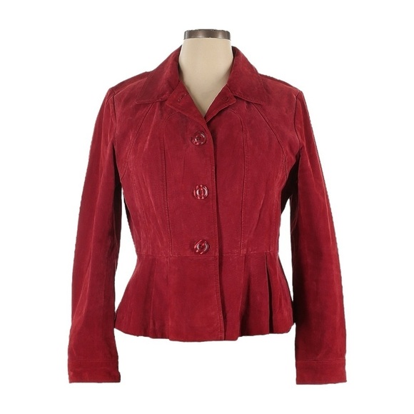 Bernardo Jackets & Blazers - Bernardo Vintage 90s Peplum Blazer Size XL Red Suede Leather Classic Feminine